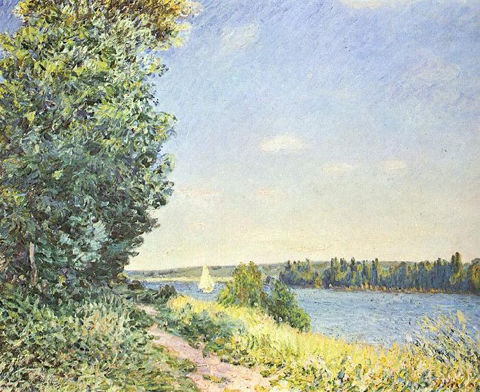 Alfred Sisley Normandie, Pfad am Wasser, abends bei Sahurs oil painting image